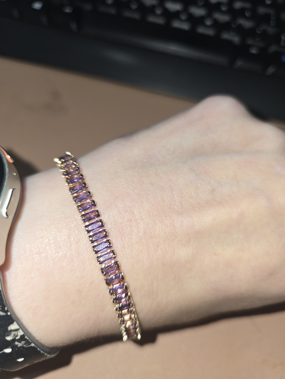 14k Gold-Plated Purple Baguette Stone Bracelet for Women